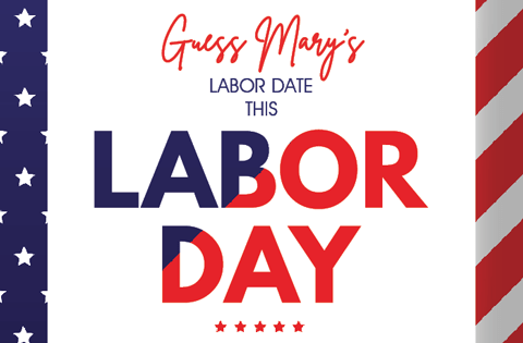 A Labor Day banner featuring an American flag.
