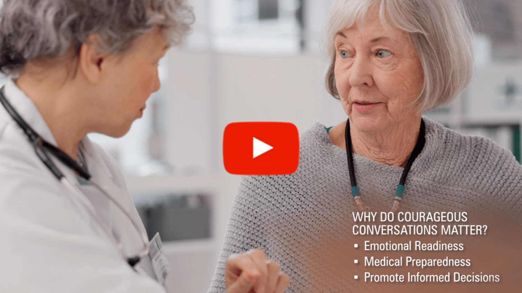 A doctor engaging in courageous conversations with a patient in a video.